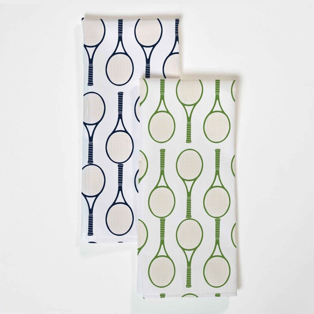 NWOT Katie Kime Tennis Green Navy Tea Towel Set Cotton Boutique